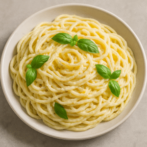 Creamy Lemon Ricotta Pasta final dish garnished with basil and lemon zest