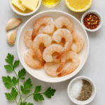 Garlic Butter Shrimp ingredients – shrimp, butter, garlic, lemon, parsley, chili flakes.