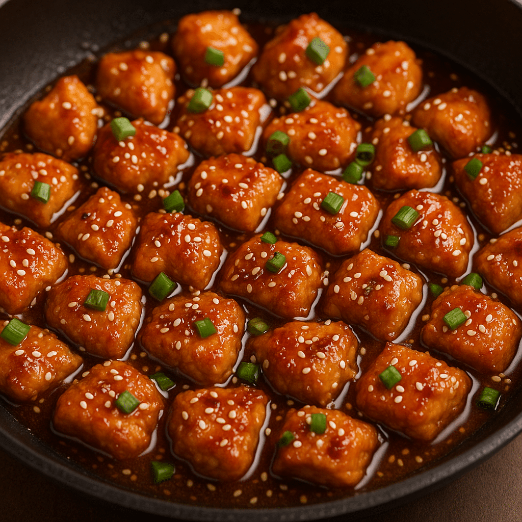 Delicious glazed Honey Garlic Chicken with garnish