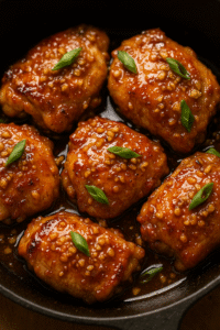 crispy honey garlic chicken bites step 5 glossy honey garlic sauce simmering in pan