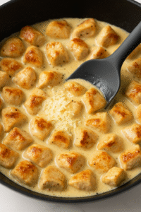Parmesan melting into the creamy garlic sauce for the creamy garlic parmesan chicken bites