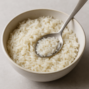 Cooked rice base for Mediterranean chicken bowls high-protein meal prep