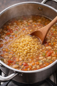 Cooking pasta directly in pasta e fagioli soup until al dente