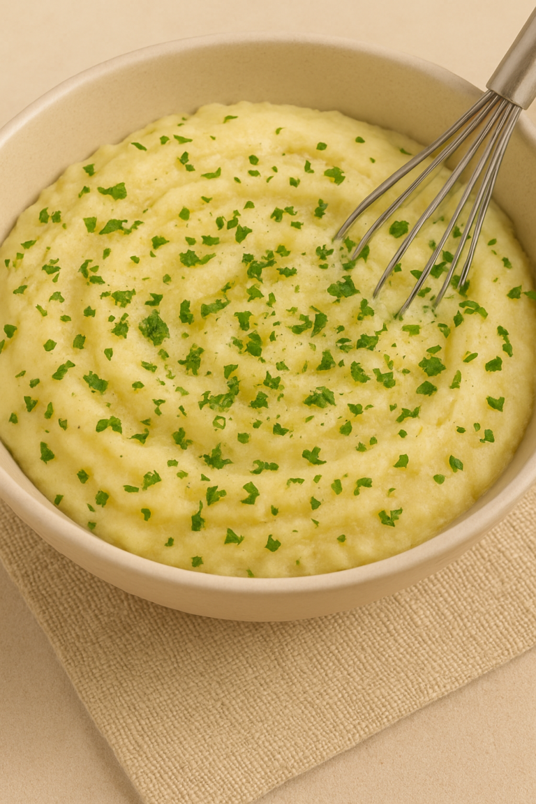 Garlic butter mashed potatoes – creamy finished potatoes topped with parsley