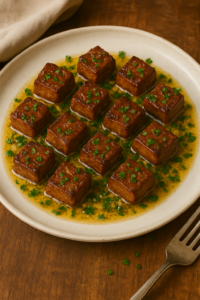 Garlic butter steak cubes – beautifully plated steak bites topped with garlic butter and fresh parsley