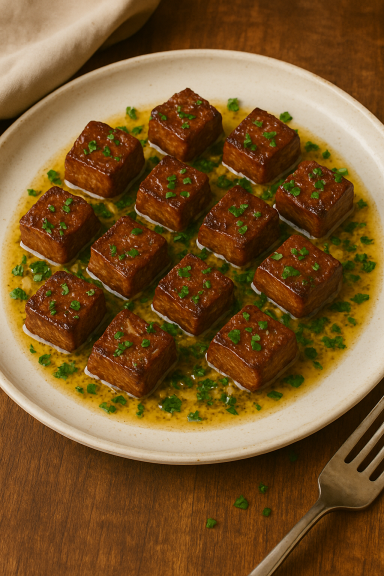 Garlic butter steak cubes – beautifully plated steak bites topped with garlic butter and fresh parsley